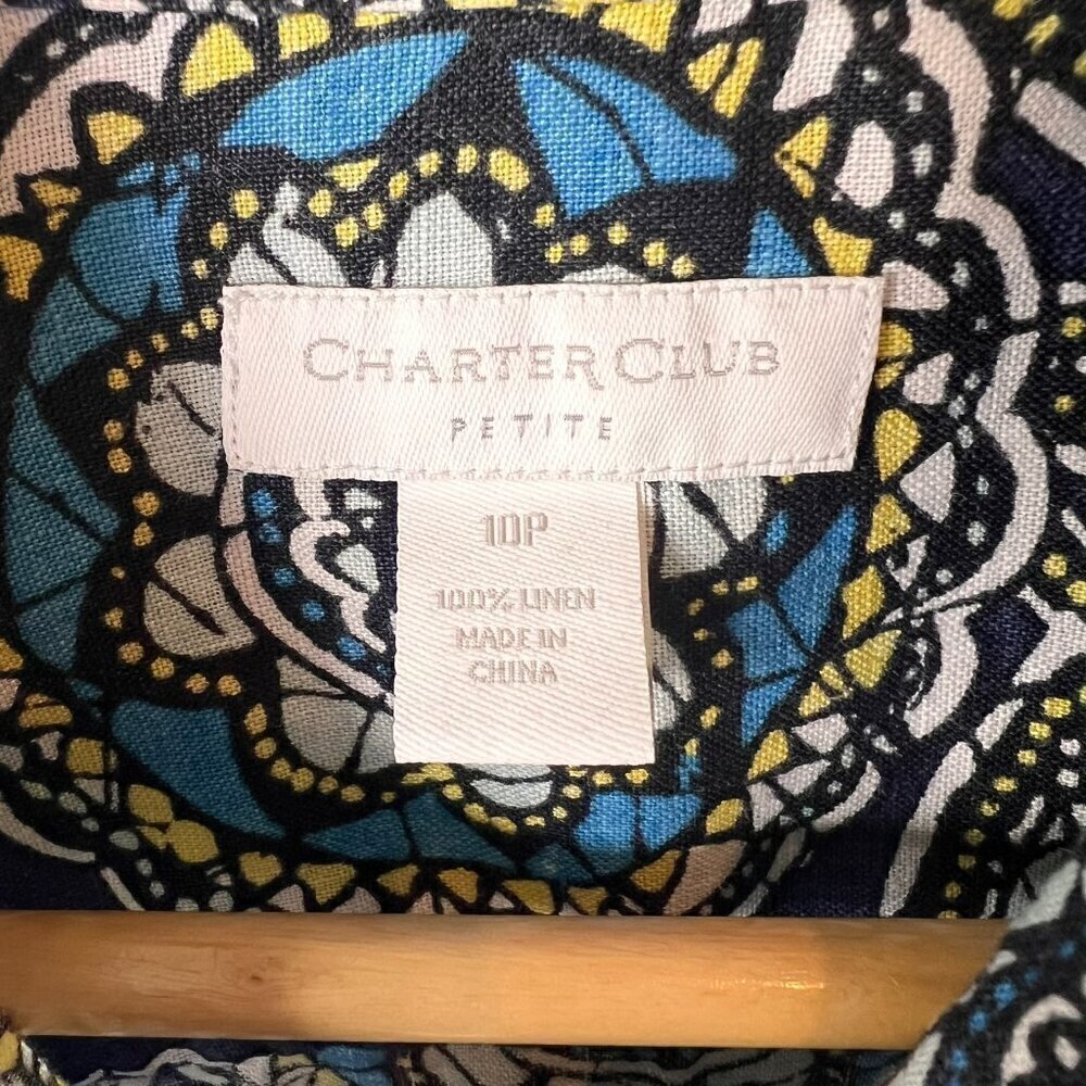 Charter Club Shirts Womens Size 10P Colorful Floral Button Stained Glass Linen - Picture 2 of 16